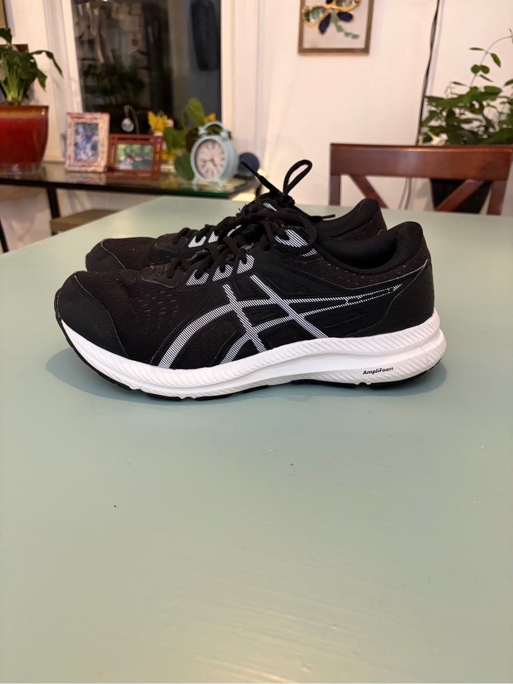 ASICS Men’s 8.5 Women’s 10 Extra Wide Black White Running Shoes AmpliFoam
